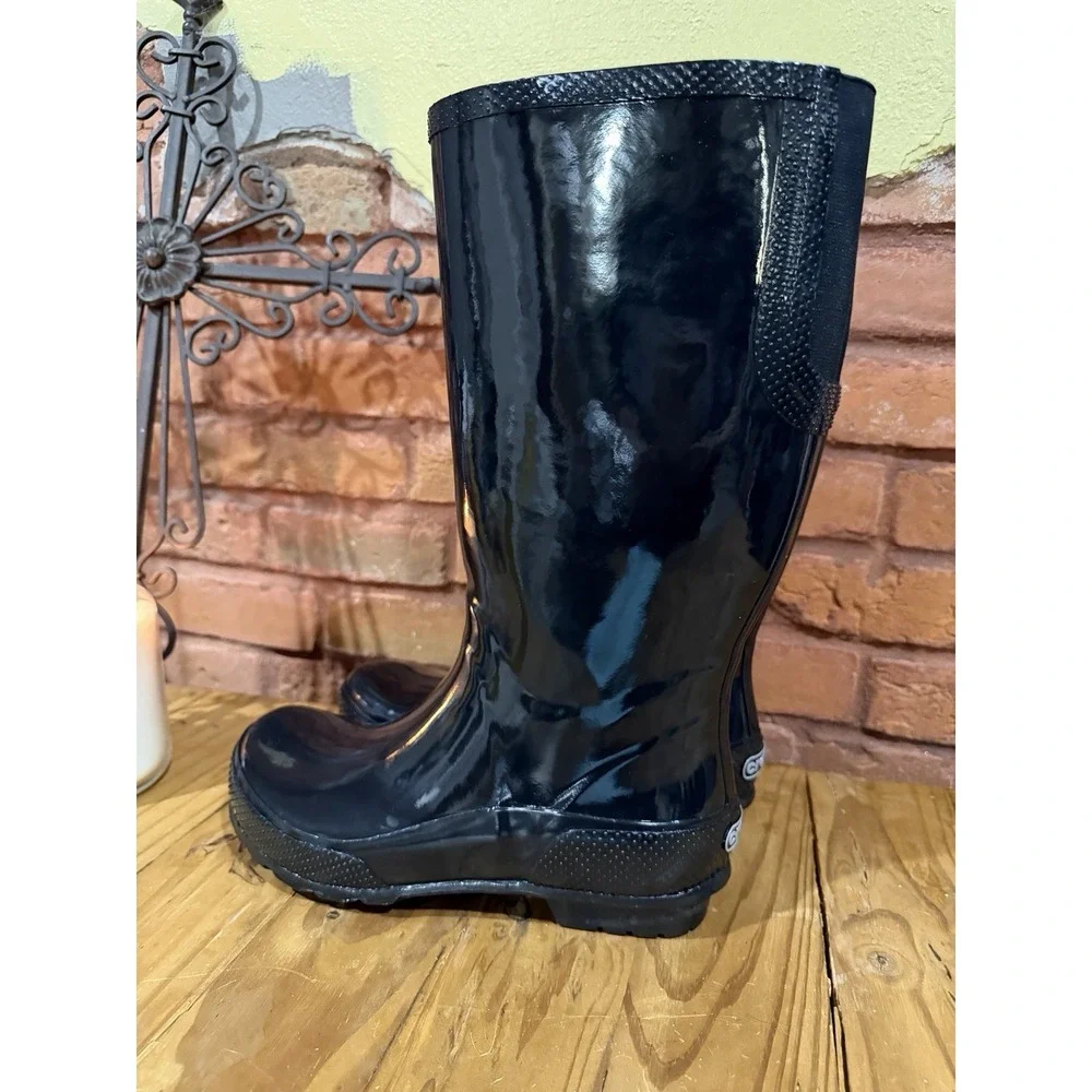 Crocs Women's 10 Gloss Black Slip On Waterproof Rubber Tall Boot Wellies Garden